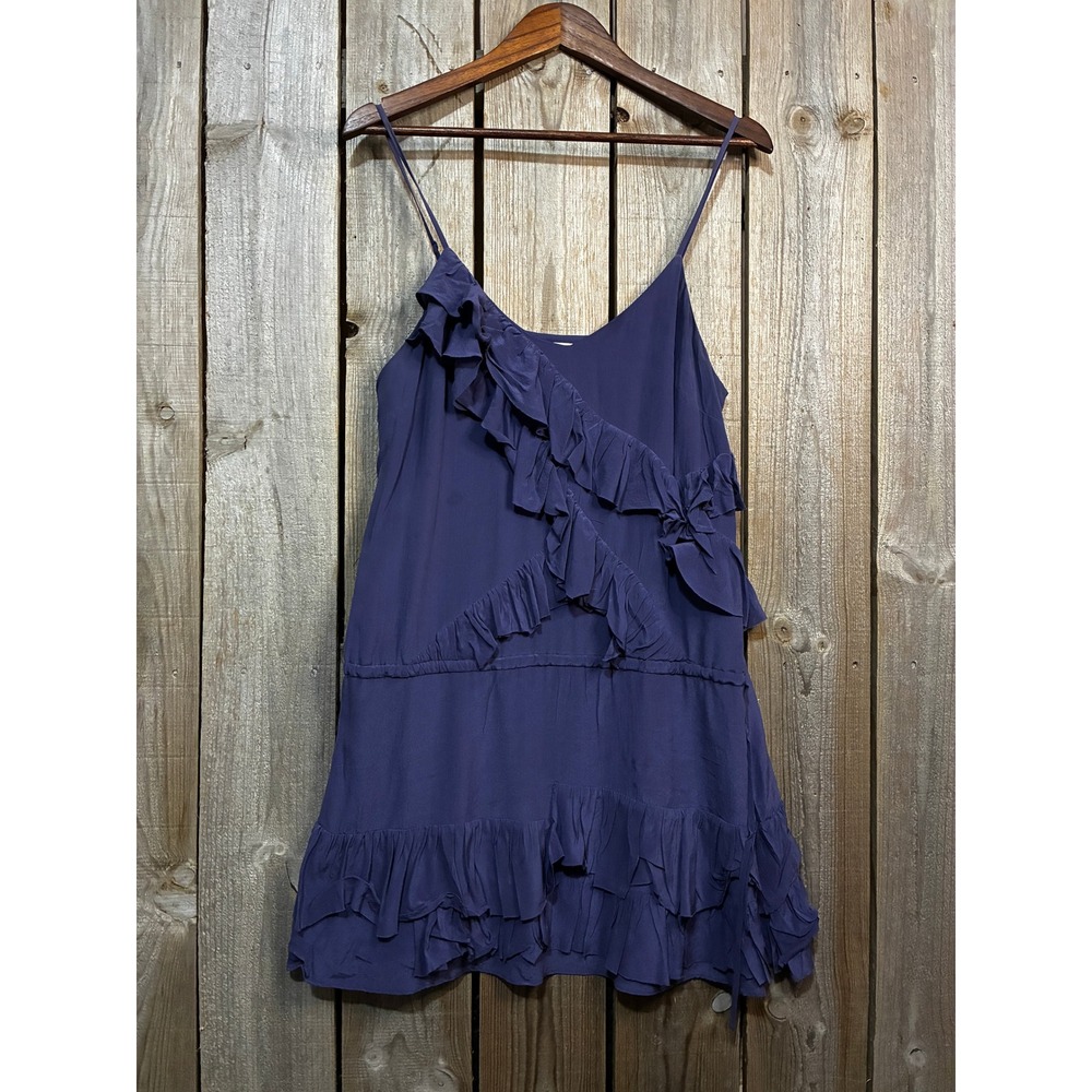 Banana Republic Purple Silk Ruffle Mini Dress Womens Medium 833017-01